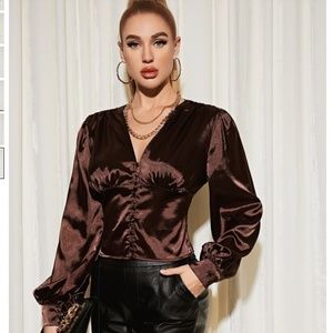 SHEIN Brown Button Up Blouse
